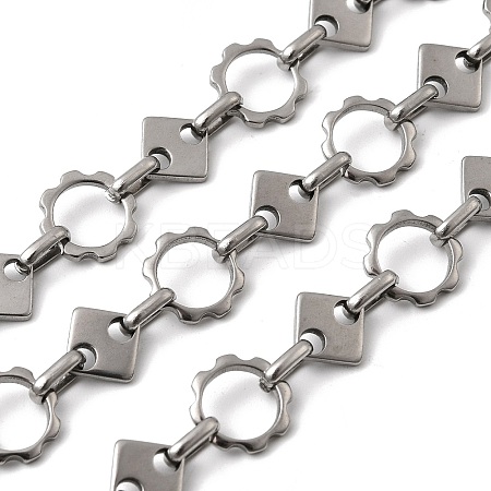304 Stainless Steel Flower with Rhombus Link Chains CHS-Z007-14P-1
