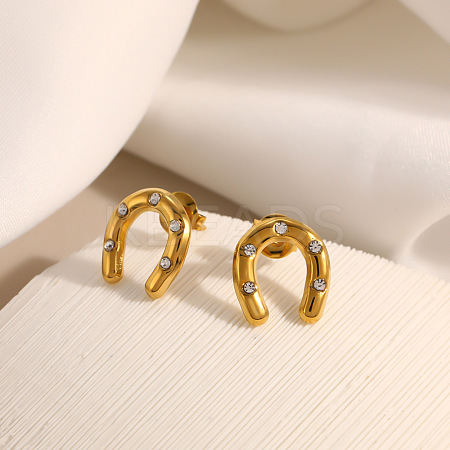 304 Stainless Steel Pave Cubic Zirconia Stud Earrings for Women SA-CBAF36C-03G-1
