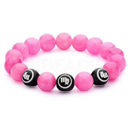 Hot Pink Gold Natural Yellow Jade Round Beaded Stretch Bracelet BJEW-SW00077-05-1