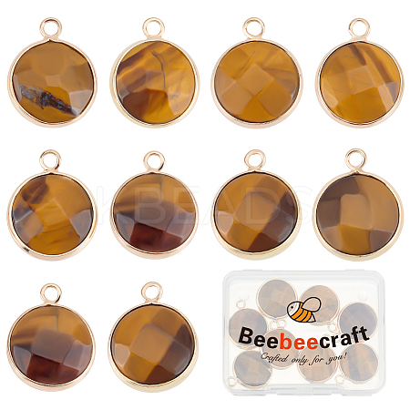10Pcs Natural Tiger Eye Pendants G-BBC0001-37C-1