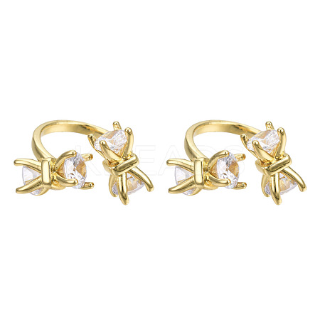 Cubic Zirconia Bowknot Open Cuff Rings RJEW-N037-030-1