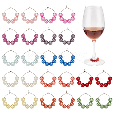 24Pcs 12 Color Acrylic Imitation Pearl Round Beaded Wine Glass Charms AJEW-AB00058-1