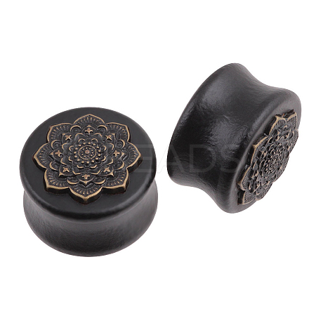 Natural Wood Mandala Flower Ear Plugs Gauges MAND-PW0001-44E-1
