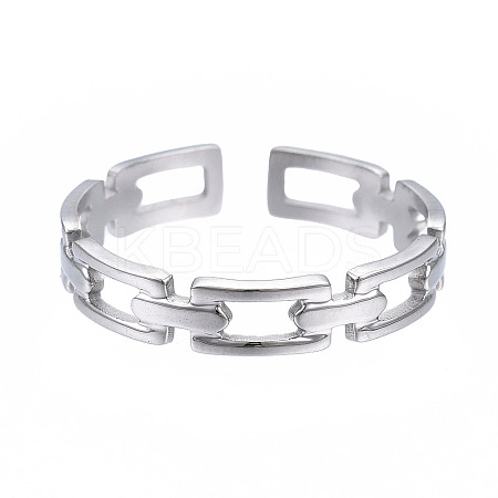 Non-Tarnish 304 Stainless Steel Rectangle Wrap Open Cuff Ring LS-RJEW-T023-70P-1