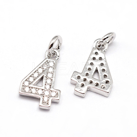 Real Platinum Plated Tone Brass Micro Pave Cubic Zirconia Number Charms ZIRC-E011-04-1