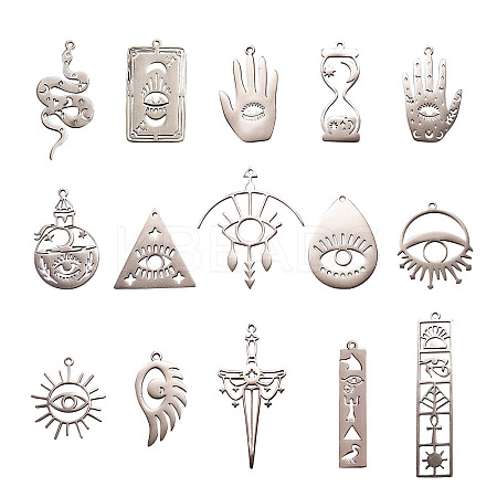 15Pcs 15 Styles 201 Stainless Steel Pendants STAS-CJ0001-188-1