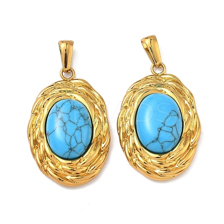 304 Stainless Steel with Synthetic Turquoise Pendants STAS-L309-21B-G-1