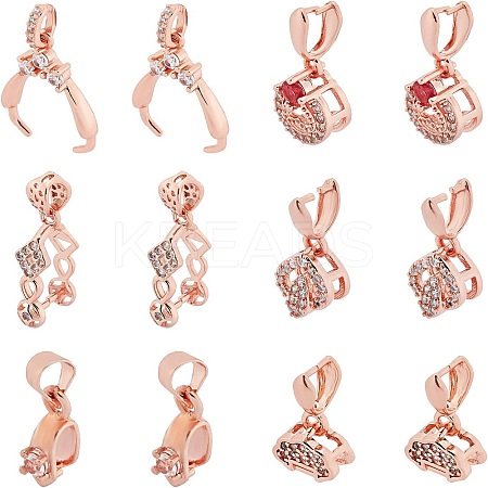 12Pcs 6 Style Long-Lasting Plated Brass Micro Pave Cubic Zirconia Ice Pick Pinch Bails ZIRC-FH0001-06-1