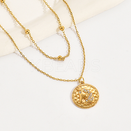 Fashionable 201 Stainless Steel Double Layer Flat Round Pendant Necklaces for Women TS8572-1