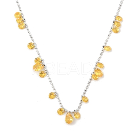 304 Stainless Steel Cubic Zirconia Teardrop & Flat Round Bib Ball Chain Necklaces for Women NJEW-F328-11P-03-1
