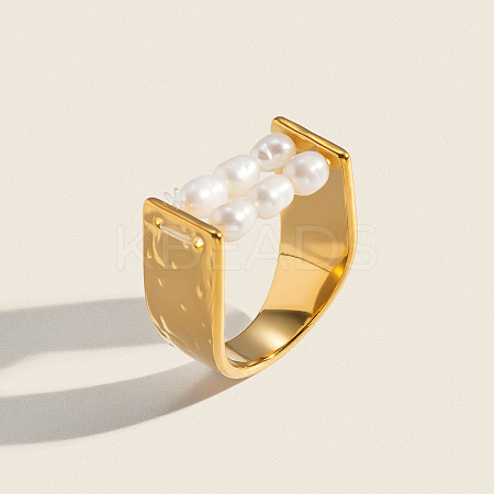 Irregular 304 Stainless Steel with Natural Freshwater Pearl Finger Rings for Women WZ4968-1