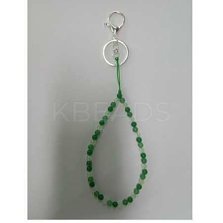 Natural White Jade and Iron Alloy Lobster Claw Clasp Keychain HJEW-SW00007-17-1