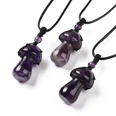 Natural Amethyst Mushroom Pendant Necklace NJEW-E065-01C-1