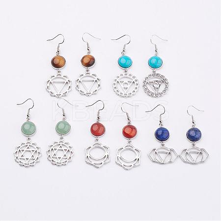 Natural Gemstone Dangle Earrings EJEW-F102-1