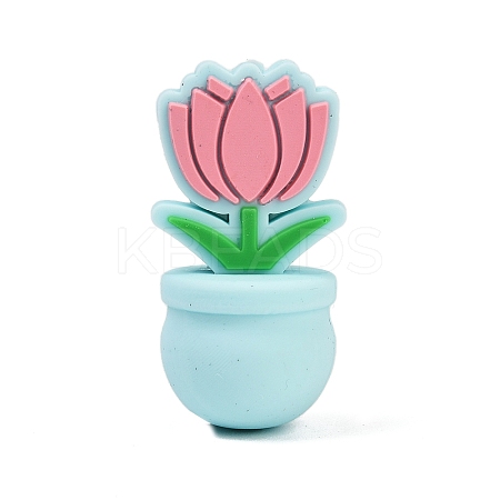 Flower Food Grade Silicone Focal Beads SIL-A011-03B-02-1