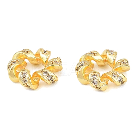 Twisted Brass Micro Pave Clear Cubic Zirconia European Beads KK-C142-02G-1