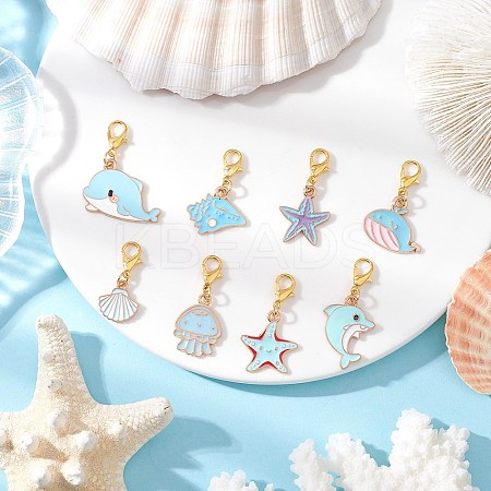 8Pcs Sea Animal Alloy Enamel Pendant Decorations HJEW-JM03655-1