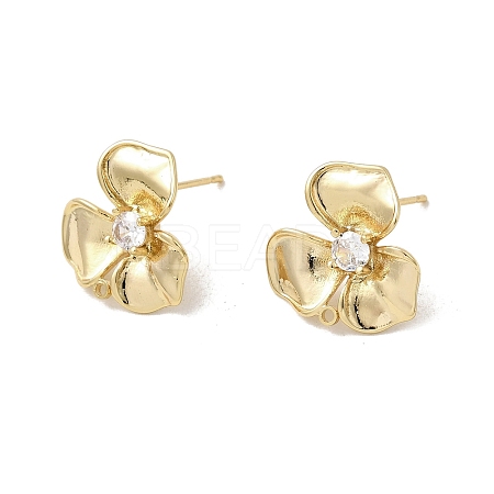Brass Pave Clear Cubic Zirconia Flower Stud Earring Findings LS-KK-A275-01A-G-1