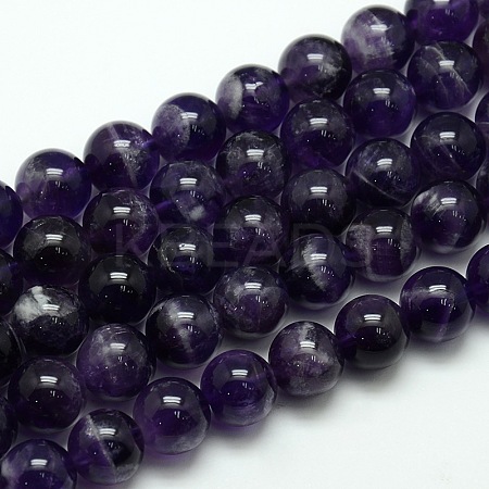 Natural Amethyst Round Bead Strands G-L170-12mm-01-1