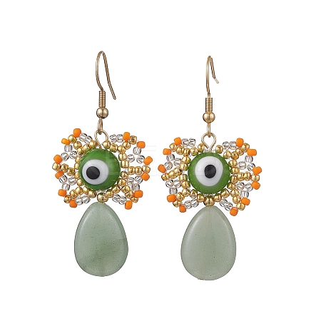 Natural Green Aventurine Dangle Earrings EJEW-MZ00169-03-1
