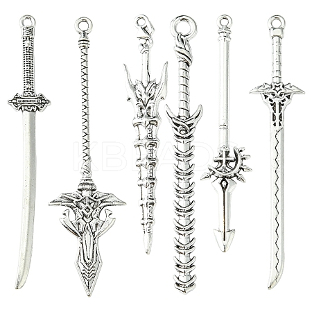 60Pcs 6 Styles Tibetan Style Alloy Big Pendants TIBEP-FS0001-25-1
