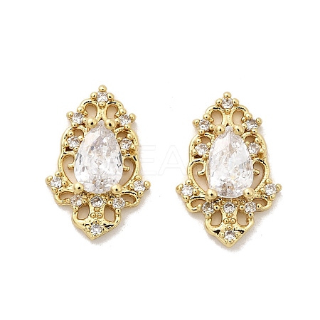 Teardrop Brass Pave Clear Cubic Zirconia Cabochons KK-A275-16G-1