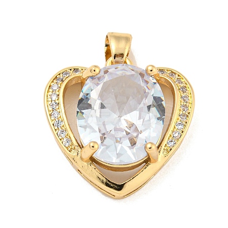 Brass Micro Pave Clear Cubic Zirconia Pendants KK-P263-23KCG-02-1