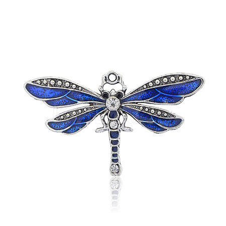 Antique Silver Plated Alloy Enamel Dragonfly Pendants ENAM-J028-13AS-1