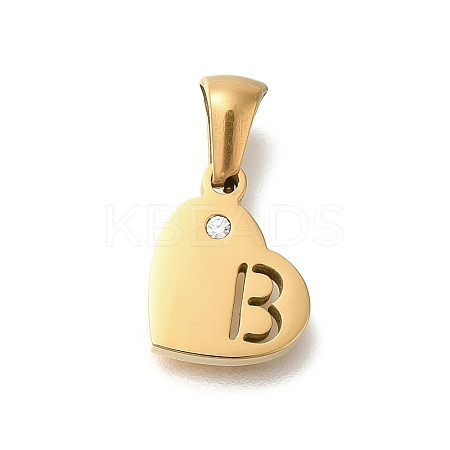 304 Stainless Steel Heart Pendants with Rhinestone STAS-Z103-01G-02-1