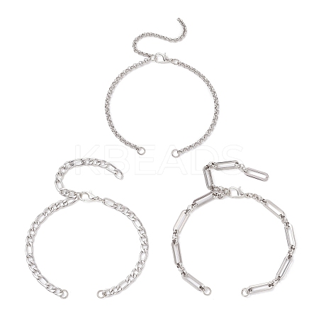 3Pcs 3 Styles 304 Stainless Steel Chain Bracelet Making AJEW-JB01411-1