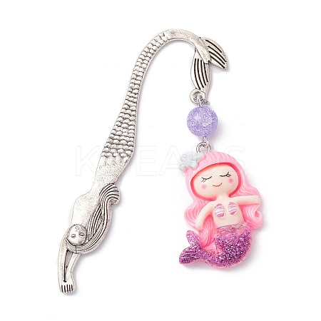 Mermaid Resin Pendant Bookmarks AJEW-JK00269-04-1