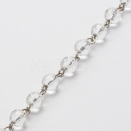 Handmade Faceted Round Glass Beads Chains for Necklaces Bracelets Making AJEW-JB00084-01-1