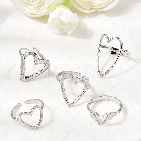 5Pcs 304 Stainless Steel Open Cuff Rings for Women RJEW-K313-12P-1