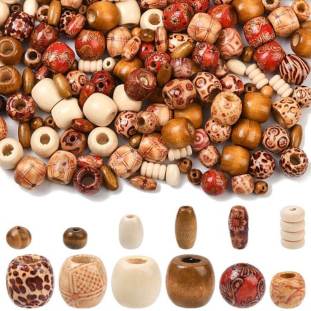 240Pcs 12 Styles Mixed Shapes Wood Beads WOOD-YW0001-73-1