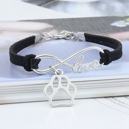 Infinity & Paw Print & Word Love Alloy with Suede Cord Charm Bracelets FS-WG0006A-06-1