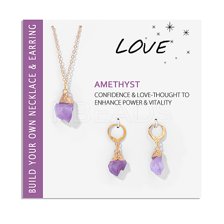 Nuggets Natural Amethyst Pendant Necklaces & Earrings Sets for Women WG0BEC3-05-1
