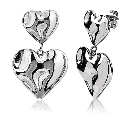304 Stainless Steel Hammered Heart Dangle Stud Earrings JE1119B-1