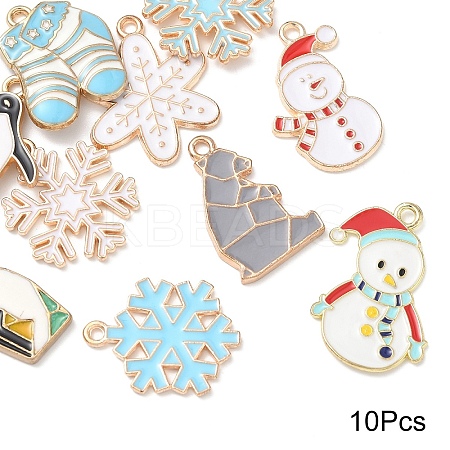 10Pcs 10 Styles Winter Themed Alloy Enamel Pendants ENAM-YW0005-21-1