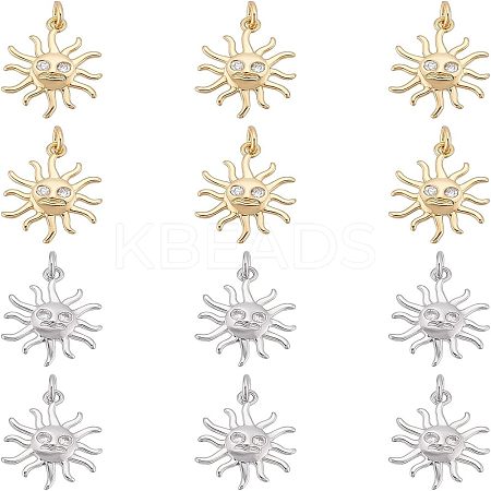 12Pcs 2 Colors Rack Plating Brass Micro Pave Clear Cubic Zirconia Pendants KK-FH0003-95-1