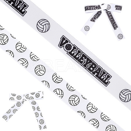2 Rolls 2 Styles Polyester Sport Ball Printed Grosgrain Ribbon for Sewing Decoration OCOR-GF0004-32A-1