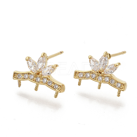 Brass Micro Pave Clear Cubic Zirconia Stud Earring Findings KK-N230-13-NF-1