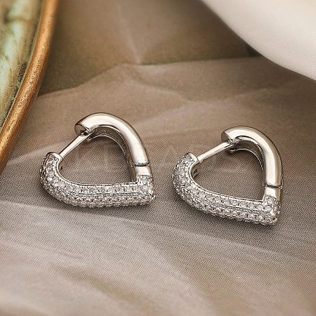 Brass Micro Pave Clear Cubic Zirconia Hoop Earrings for Women LS-EJEW-A110-05P-1