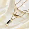 Ion Plating(IP) 304 Stainless Steel Black Enamel Rectangle Pendant Chain Necklaces for Women NJEW-M078-04-1