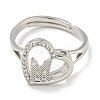 Heart with Letter Rack Plating Brass Micro Pave Cubic Zirconia Adjustable Rings for Women RJEW-I105-06P-M-2