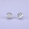 Printed Round with Baseball Pattern Silicone Focal Beads SI-JX0056A-109-1