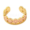 Rack Plating Flower Brass Enamel Open Cuff Rings for Women RJEW-S242-09G-A-2