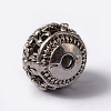Round with Flower Tibetan Style Alloy Hollow Beads X-TIBEB-AD-45909-AS-2