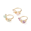 Natural Mixed Stone Chips with Brass Beaded Finger Ring RJEW-JR00515-1