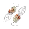 Leaf 201 Stainless Steel Natural Quartz Crystal & Natural Prehnite & Natural Carnelian & Natural Sunstone Chip Dangle Earrings EJEW-JE06138-03-4