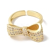 Bowknot Brass Micro Pave Clear Cubic Zirconia Open Cuff Rings for Women RJEW-C098-21G-2